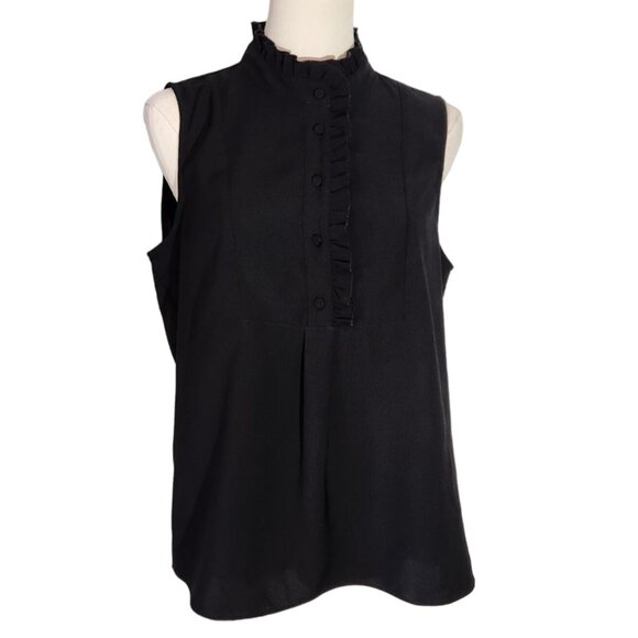 J. Crew Black Ruffle Trim Crepe Tank Top In Black Women's Size 8 - Picture 1 of 16